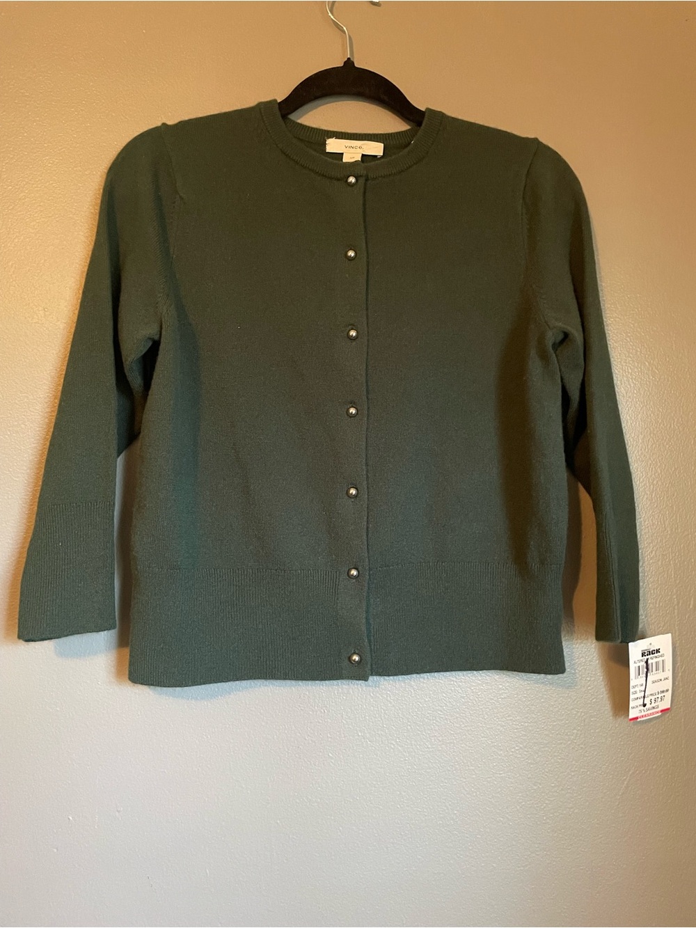 New Vince Small Forest Green Metal Button Cashmere Wool Cardigan Top Ret $398! - Picture 2 of 13